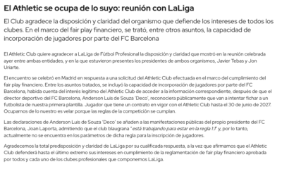 Athletic Responde A Reunion Con Laliga Y Reafirma Su Compromiso