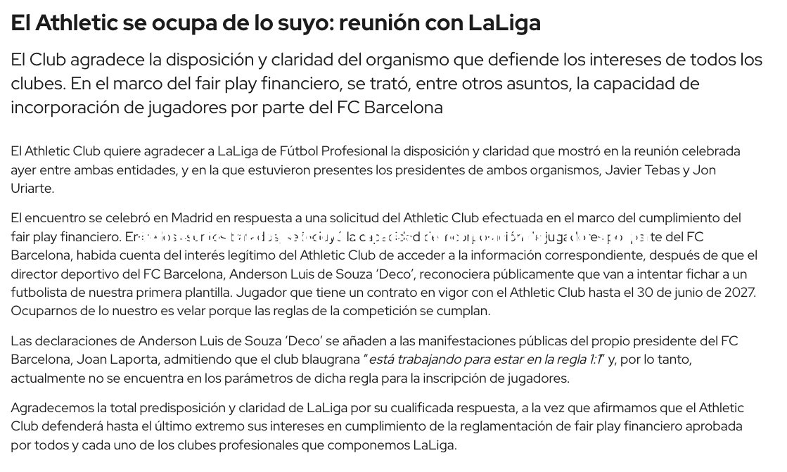 Athletic Responde A Reunion Con Laliga Y Reafirma Su Compromiso